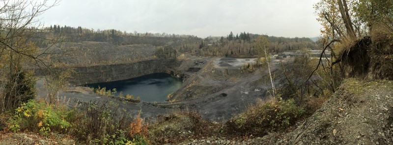 Panoramic view of an abandoned slate quarry